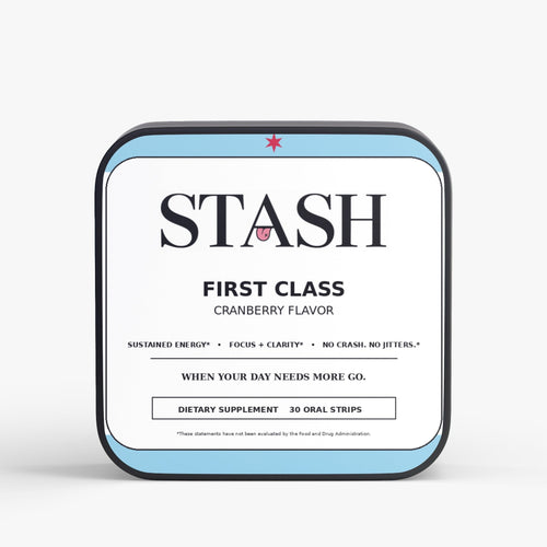 STASH First Class cranberry energy oral strips tin